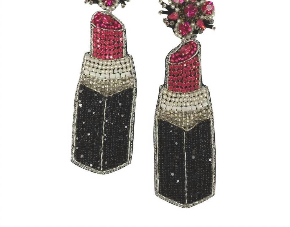 NEW ALLIE BEADS women's lipstick earrings in pink
